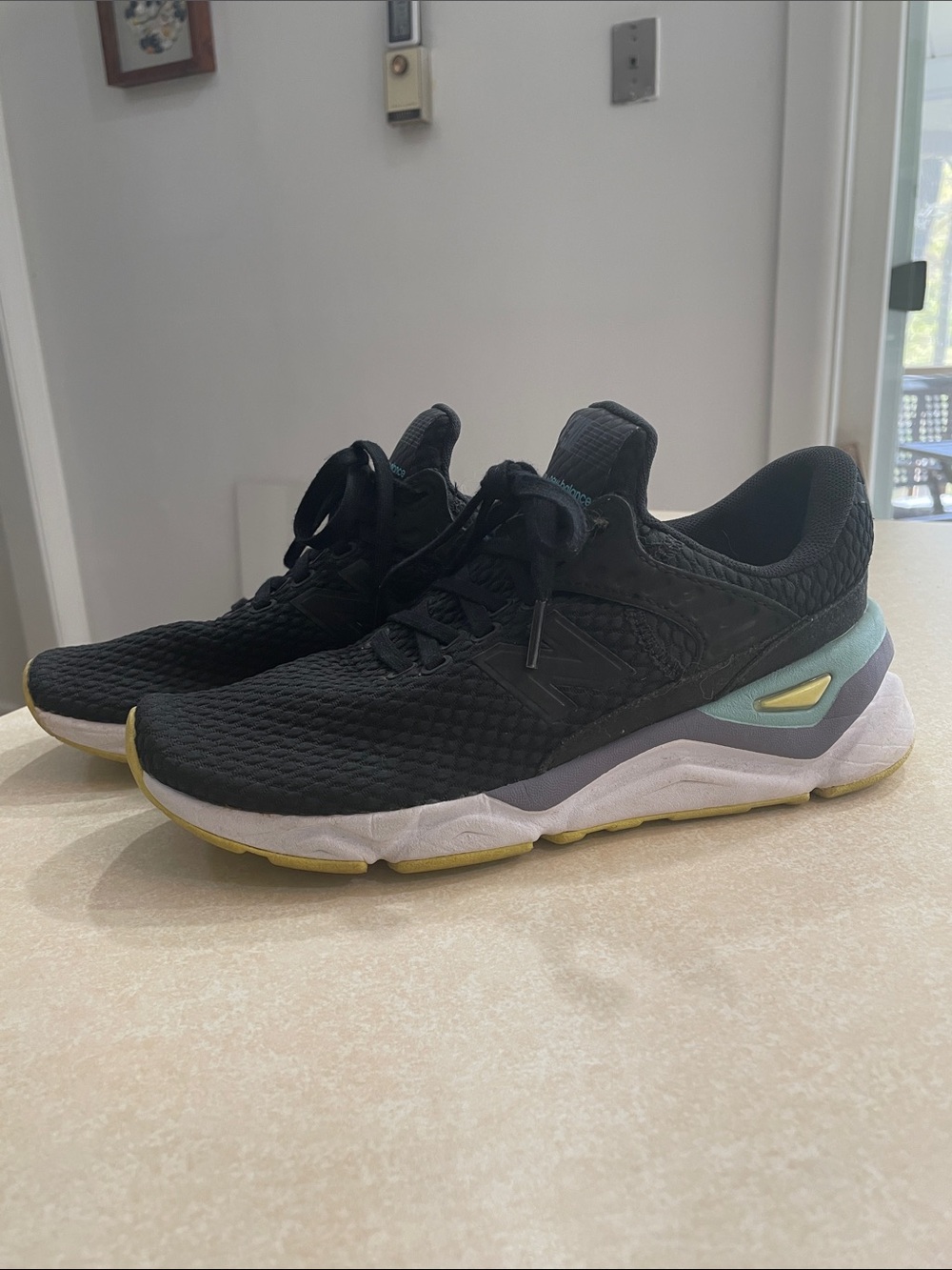 New Balance Black X-90 Sneakers with Mint and Yellow Accents